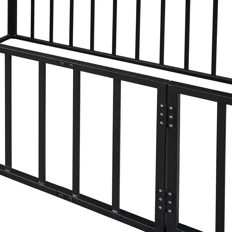 Okak Metal Floor Bed Twin/Full/Queen,Bed Frame with Heightened Fence & Lockable Door, Toddler Bed for Kids Room & Playroom