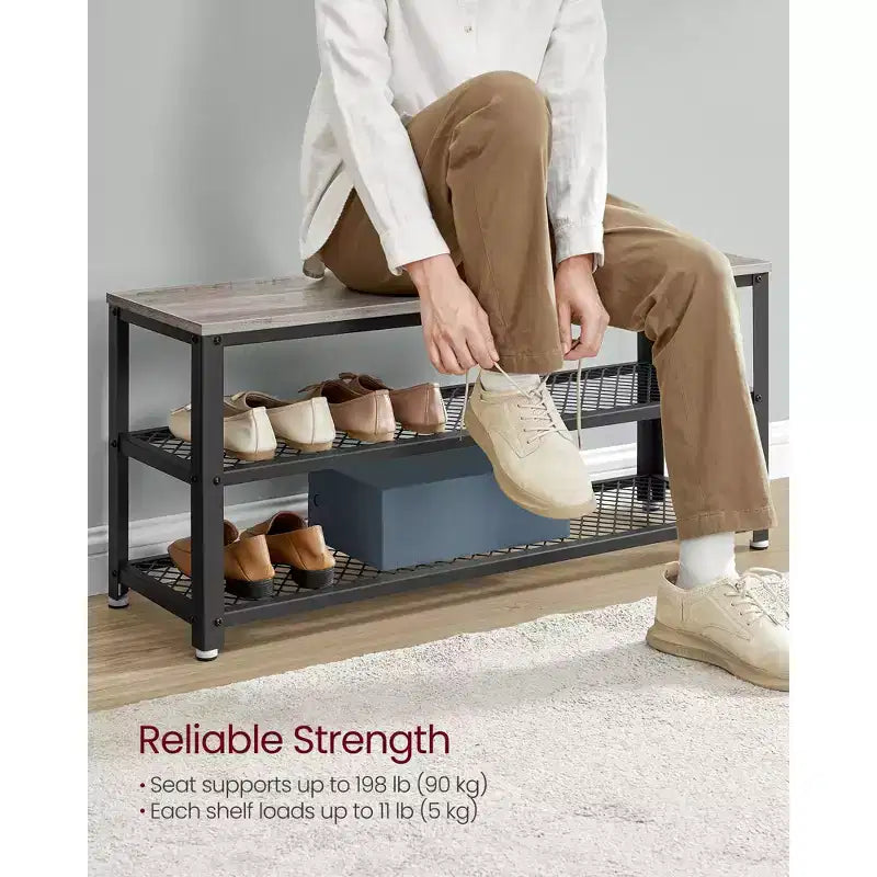 3-Tier Sturdy Shoe Rack Bench with Metal Mesh Shelves, Freestanding Entryway Organizer for Shoes & Storage, 11.8x39.4x17.7 Inches