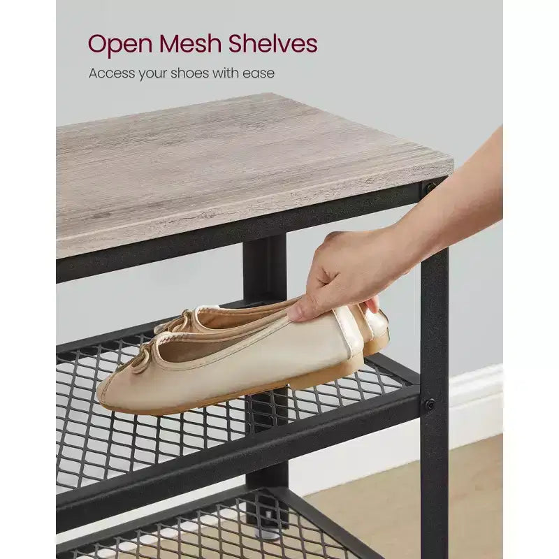 3-Tier Sturdy Shoe Rack Bench with Metal Mesh Shelves, Freestanding Entryway Organizer for Shoes & Storage, 11.8x39.4x17.7 Inches