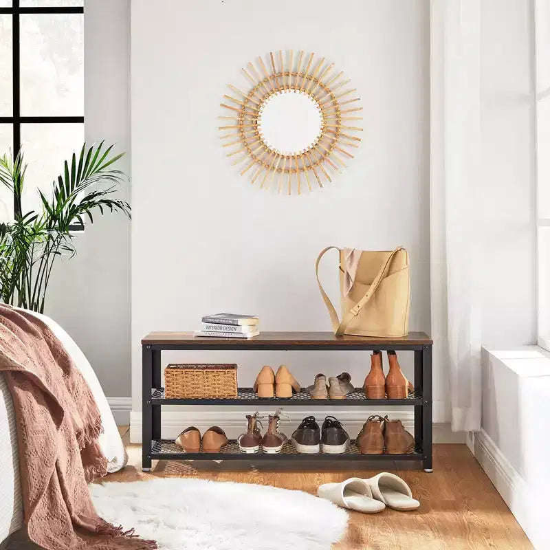 3-Tier Sturdy Shoe Rack Bench with Metal Mesh Shelves, Freestanding Entryway Organizer for Shoes & Storage, 11.8x39.4x17.7 Inches