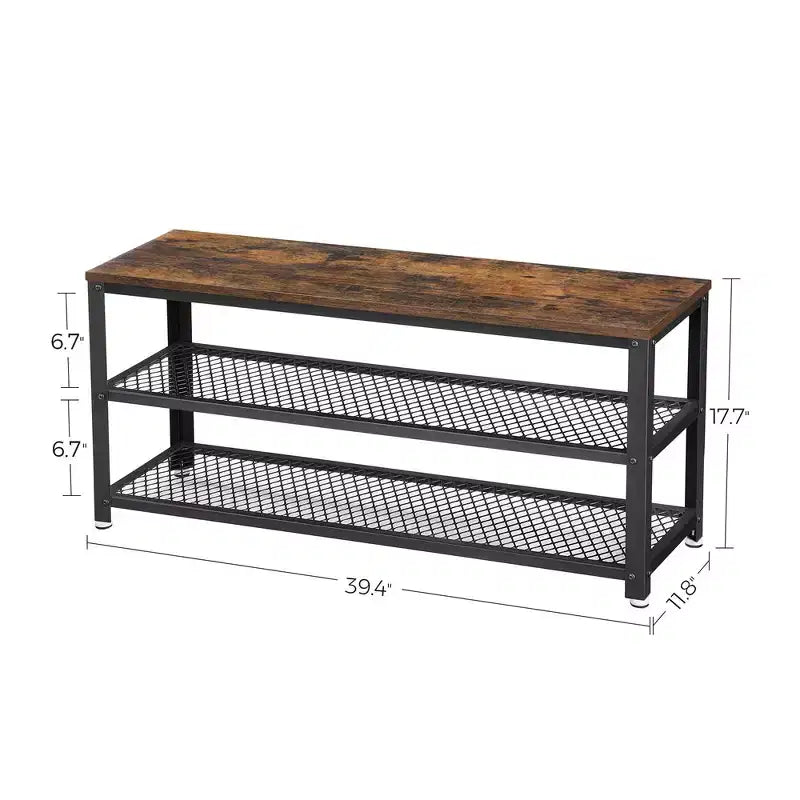 3-Tier Sturdy Shoe Rack Bench with Metal Mesh Shelves, Freestanding Entryway Organizer for Shoes & Storage, 11.8x39.4x17.7 Inches