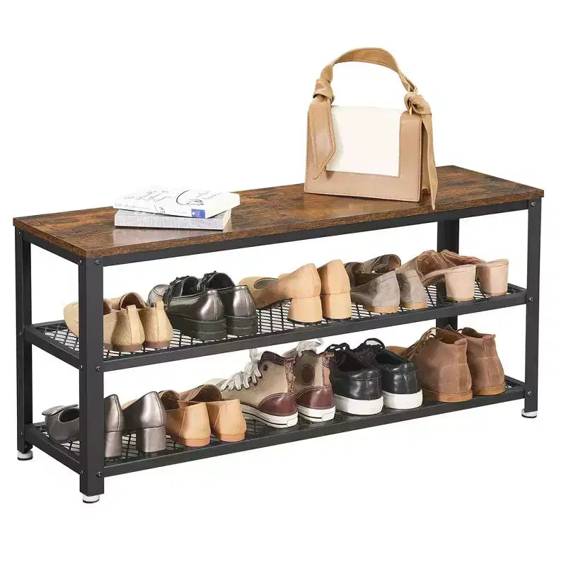 3-Tier Sturdy Shoe Rack Bench with Metal Mesh Shelves, Freestanding Entryway Organizer for Shoes & Storage, 11.8x39.4x17.7 Inches
