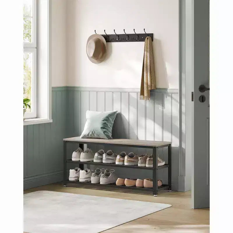 3-Tier Sturdy Shoe Rack Bench with Metal Mesh Shelves, Freestanding Entryway Organizer for Shoes & Storage, 11.8x39.4x17.7 Inches