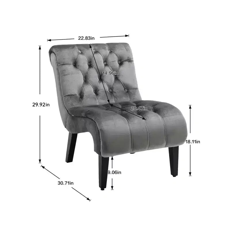 Okak Modern Armless Velvet Accent Chair, Upholstered Fabric Button Comfortable Chair with Wooden Legs