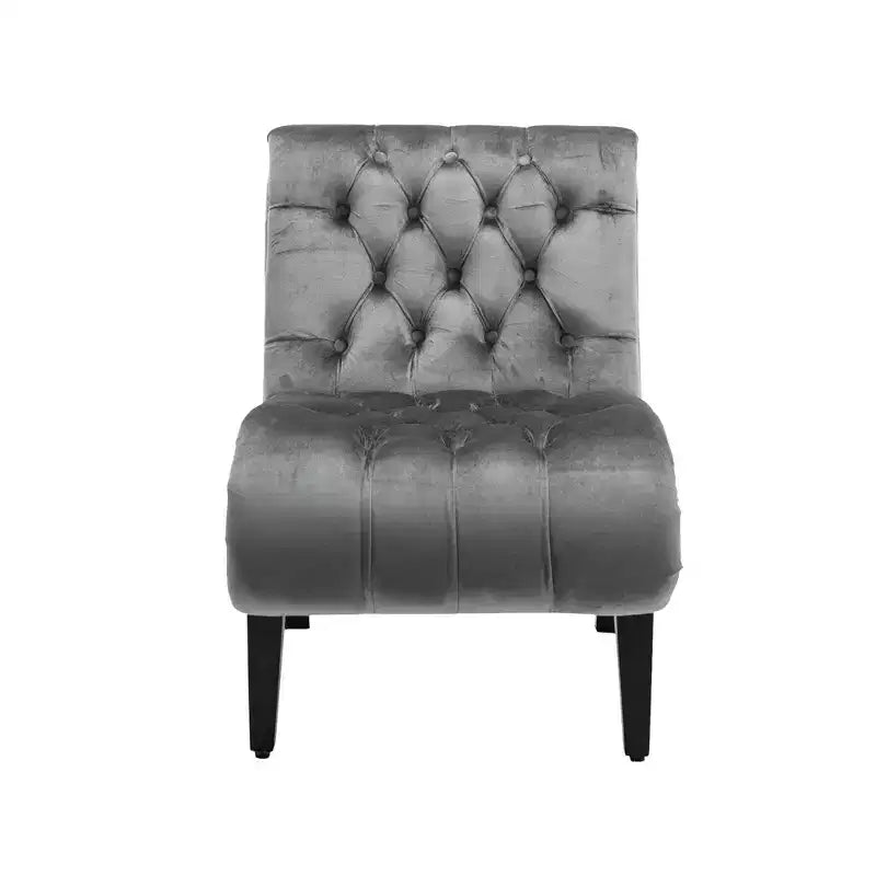 Okak Modern Armless Velvet Accent Chair, Upholstered Fabric Button Comfortable Chair with Wooden Legs