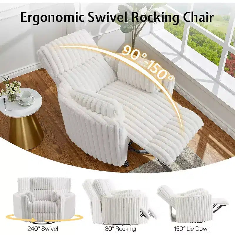 AMERLIFE Power Recliner Nursery Chair, Electric Swivel Rocking Glider with USB & Type-C, Armchair with 2 Pillows, Reclining Sofa for Home