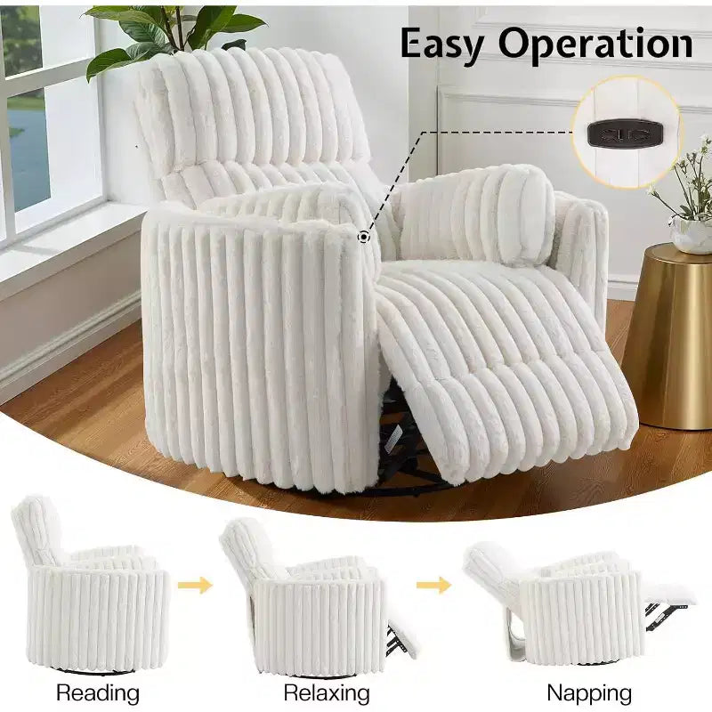 AMERLIFE Power Recliner Nursery Chair, Electric Swivel Rocking Glider with USB & Type-C, Armchair with 2 Pillows, Reclining Sofa for Home