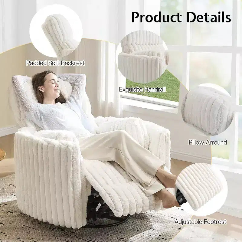 AMERLIFE Power Recliner Nursery Chair, Electric Swivel Rocking Glider with USB & Type-C, Armchair with 2 Pillows, Reclining Sofa for Home