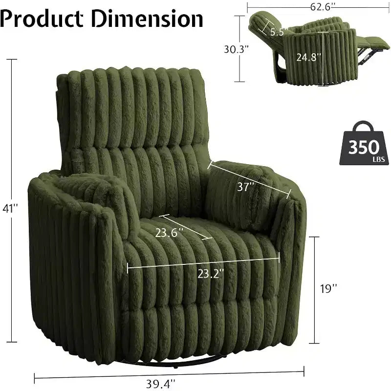 AMERLIFE Power Recliner Nursery Chair, Electric Swivel Rocking Glider with USB & Type-C, Armchair with 2 Pillows, Reclining Sofa for Home