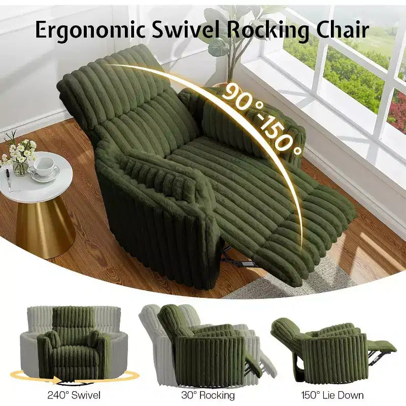 AMERLIFE Power Recliner Nursery Chair, Electric Swivel Rocking Glider with USB & Type-C, Armchair with 2 Pillows, Reclining Sofa for Home