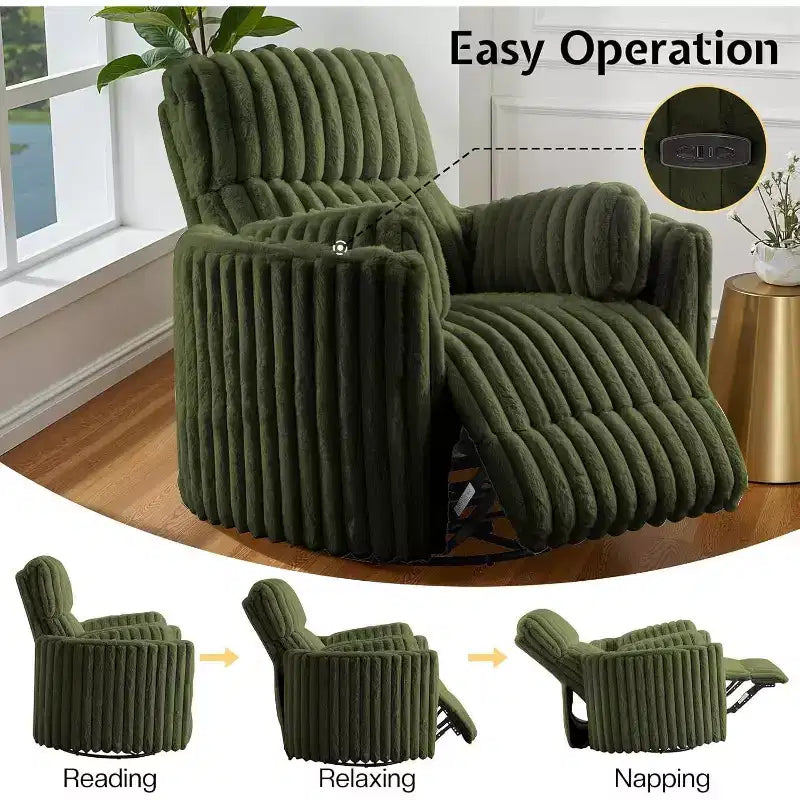 AMERLIFE Power Recliner Nursery Chair, Electric Swivel Rocking Glider with USB & Type-C, Armchair with 2 Pillows, Reclining Sofa for Home