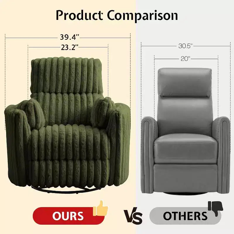 AMERLIFE Power Recliner Nursery Chair, Electric Swivel Rocking Glider with USB & Type-C, Armchair with 2 Pillows, Reclining Sofa for Home