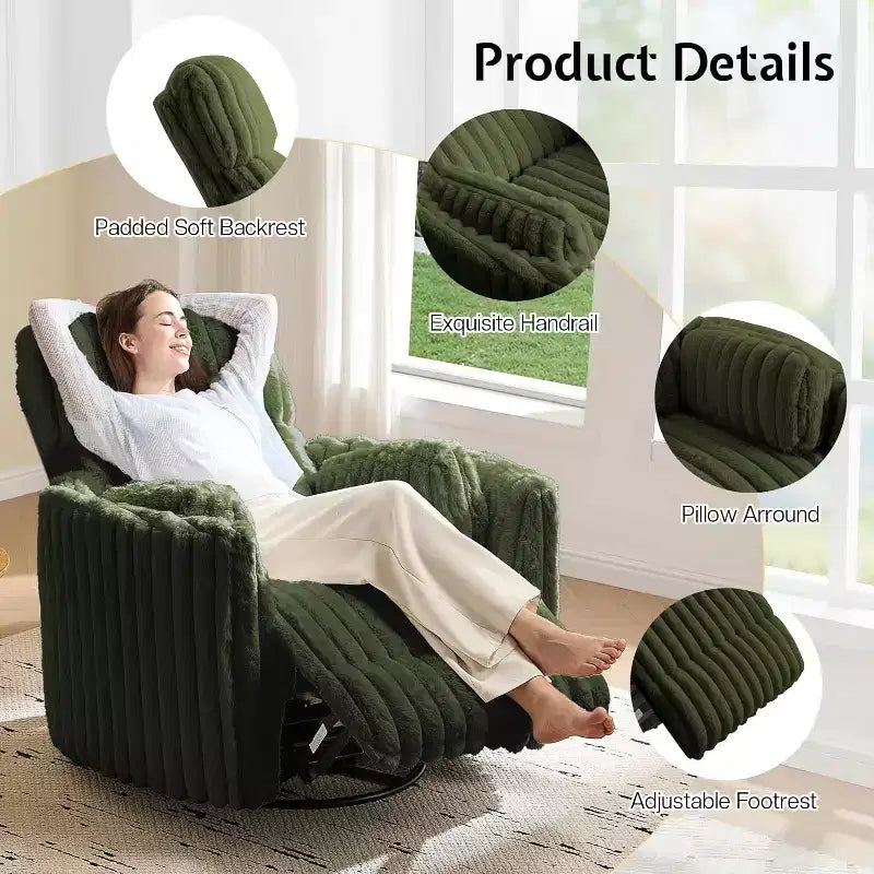 AMERLIFE Power Recliner Nursery Chair, Electric Swivel Rocking Glider with USB & Type-C, Armchair with 2 Pillows, Reclining Sofa for Home
