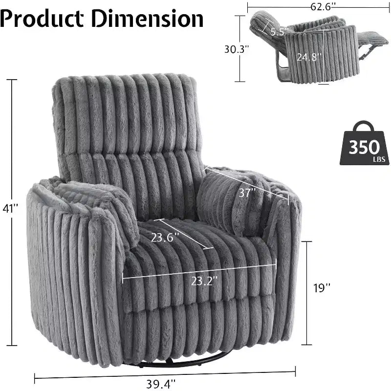 AMERLIFE Power Recliner Nursery Chair, Electric Swivel Rocking Glider with USB & Type-C, Armchair with 2 Pillows, Reclining Sofa for Home