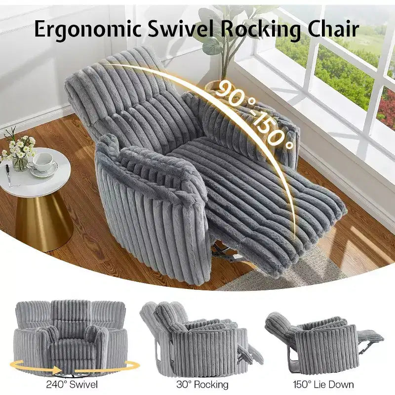 AMERLIFE Power Recliner Nursery Chair, Electric Swivel Rocking Glider with USB & Type-C, Armchair with 2 Pillows, Reclining Sofa for Home