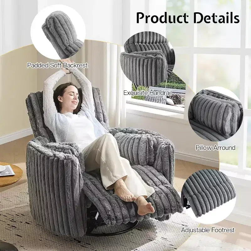 AMERLIFE Power Recliner Nursery Chair, Electric Swivel Rocking Glider with USB & Type-C, Armchair with 2 Pillows, Reclining Sofa for Home