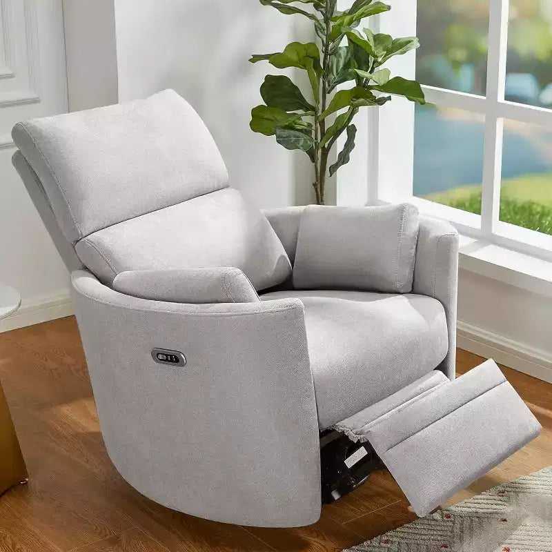 AMERLIFE Power Recliner Nursery Chair, Electric Swivel Rocking Glider with USB & Type-C, Armchair with 2 Pillows, Reclining Sofa for Home