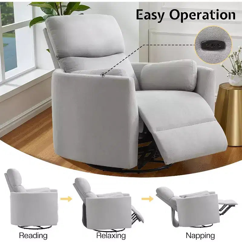 AMERLIFE Power Recliner Nursery Chair, Electric Swivel Rocking Glider with USB & Type-C, Armchair with 2 Pillows, Reclining Sofa for Home