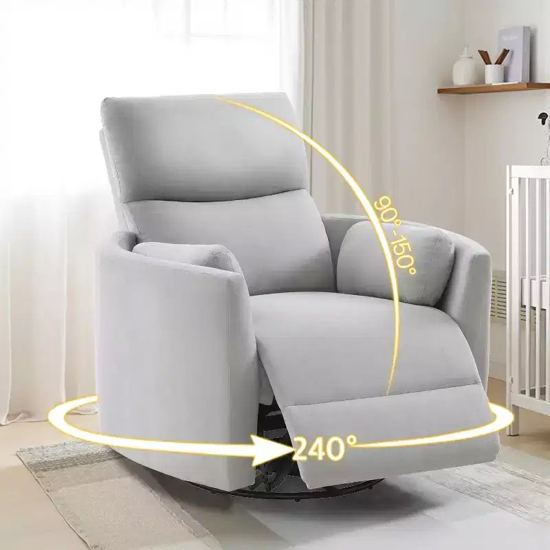 AMERLIFE Power Recliner Nursery Chair, Electric Swivel Rocking Glider with USB & Type-C, Armchair with 2 Pillows, Reclining Sofa for Home