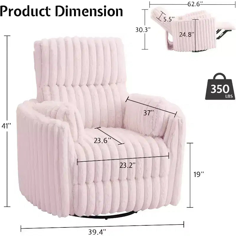AMERLIFE Power Recliner Nursery Chair, Electric Swivel Rocking Glider with USB & Type-C, Armchair with 2 Pillows, Reclining Sofa for Home