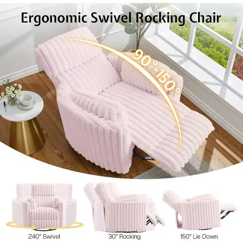AMERLIFE Power Recliner Nursery Chair, Electric Swivel Rocking Glider with USB & Type-C, Armchair with 2 Pillows, Reclining Sofa for Home