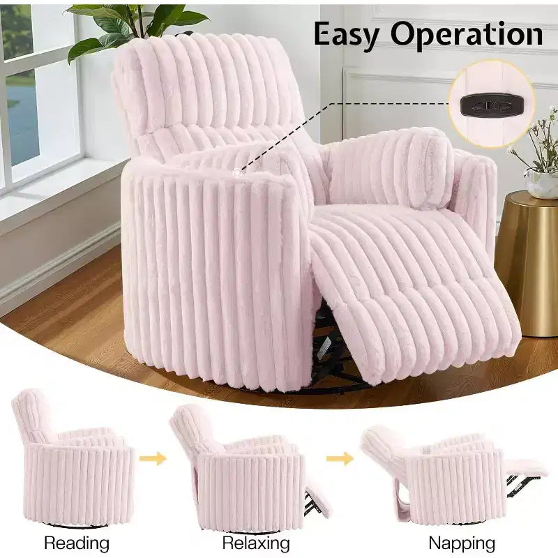 AMERLIFE Power Recliner Nursery Chair, Electric Swivel Rocking Glider with USB & Type-C, Armchair with 2 Pillows, Reclining Sofa for Home