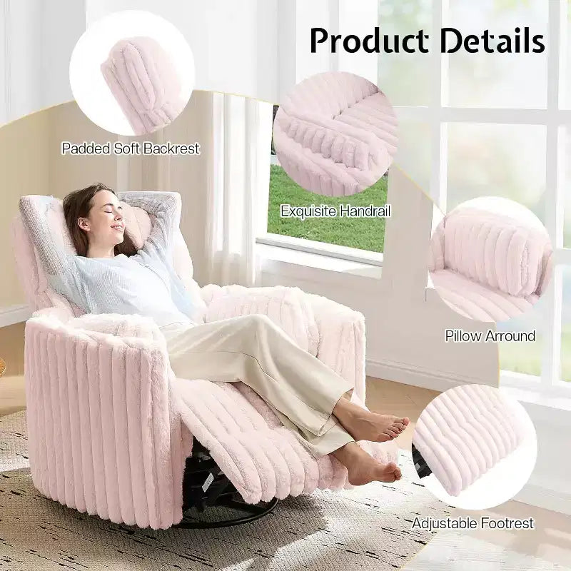 AMERLIFE Power Recliner Nursery Chair, Electric Swivel Rocking Glider with USB & Type-C, Armchair with 2 Pillows, Reclining Sofa for Home