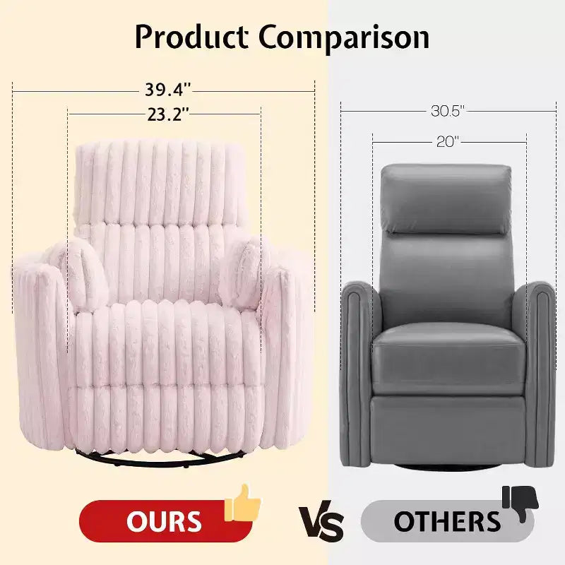 AMERLIFE Power Recliner Nursery Chair, Electric Swivel Rocking Glider with USB & Type-C, Armchair with 2 Pillows, Reclining Sofa for Home