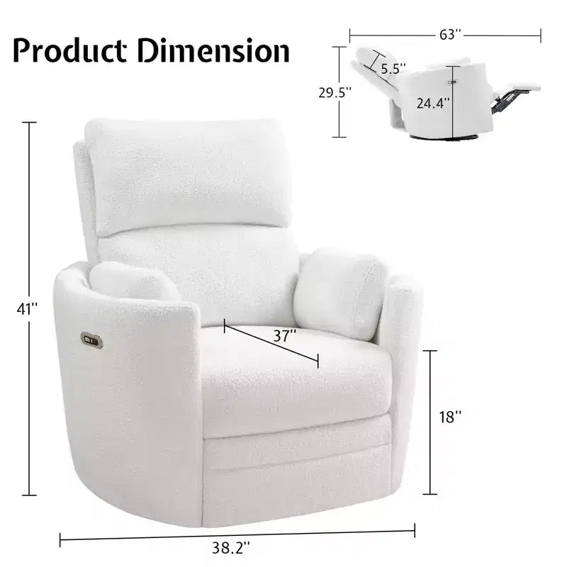 AMERLIFE Power Recliner Nursery Chair, Electric Swivel Rocking Glider with USB & Type-C, Armchair with 2 Pillows, Reclining Sofa for Home