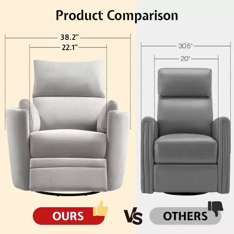 AMERLIFE Power Recliner Nursery Chair, Electric Swivel Rocking Glider with USB & Type-C, Armchair with 2 Pillows, Reclining Sofa for Home