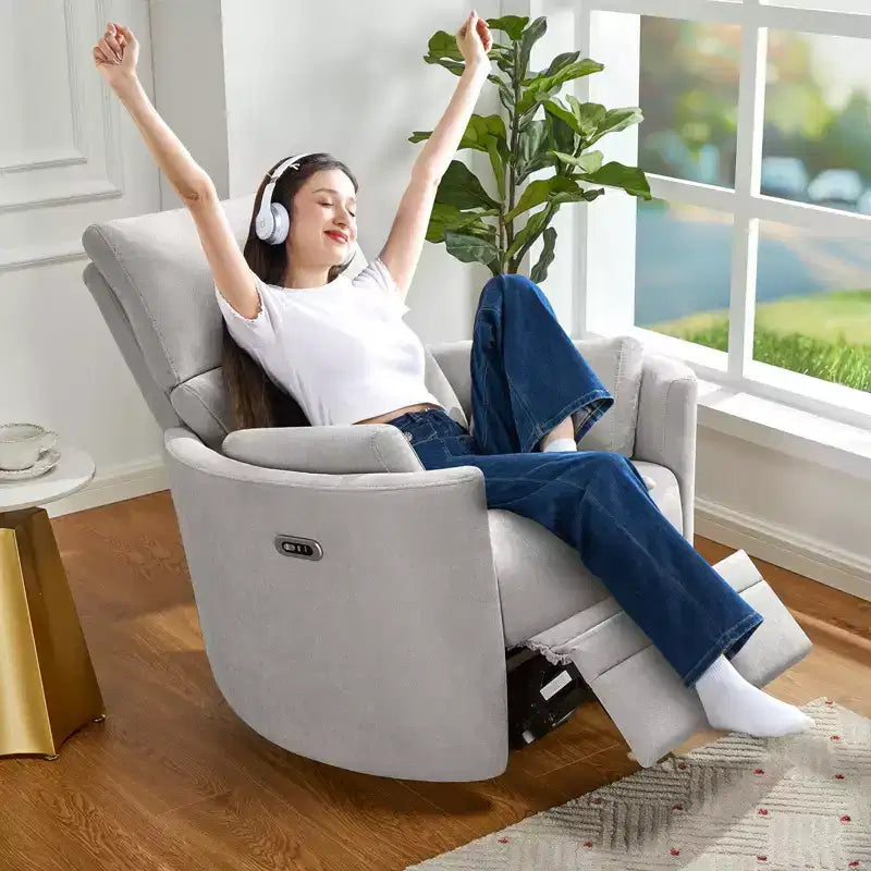 AMERLIFE Power Recliner Nursery Chair, Electric Swivel Rocking Glider with USB & Type-C, Armchair with 2 Pillows, Reclining Sofa for Home