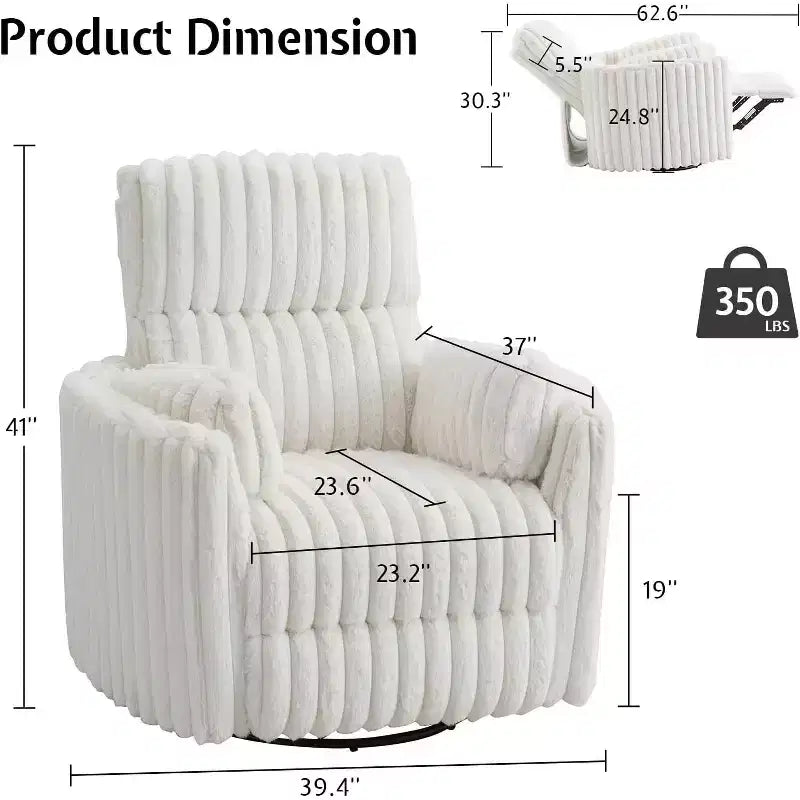 AMERLIFE Power Recliner Nursery Chair, Electric Swivel Rocking Glider with USB & Type-C, Armchair with 2 Pillows, Reclining Sofa for Home