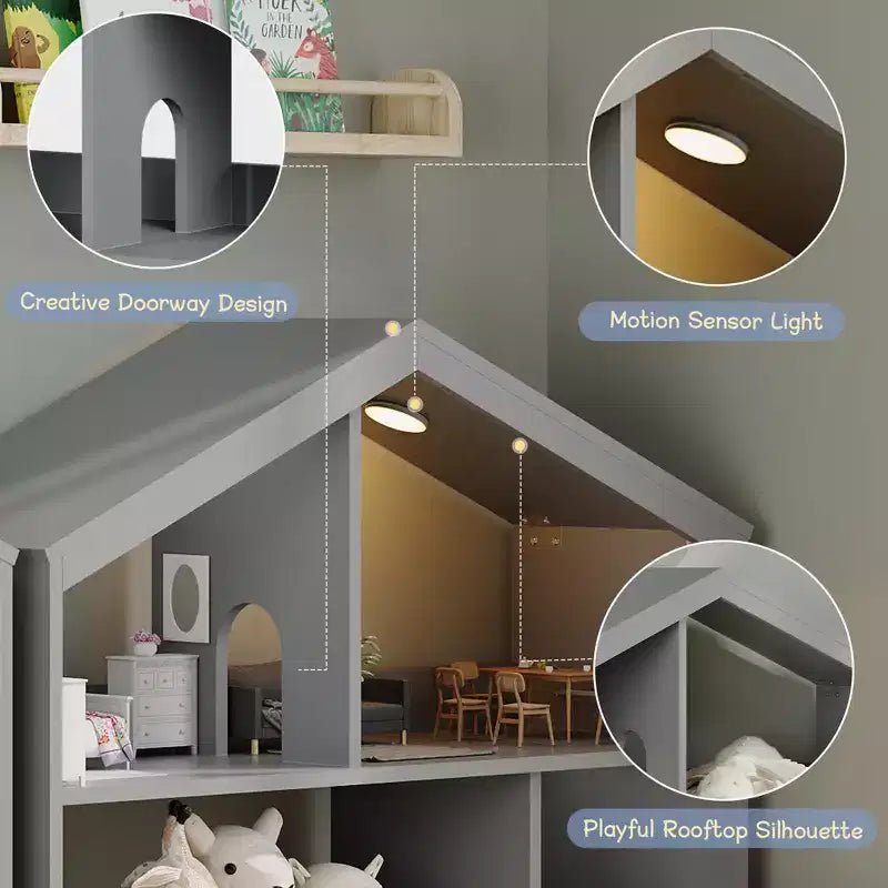 Whizmax 2-Tier Kids Bookshelf - Wooden Toy Storage Organizer with Motion Sensor Light, Book Rack for Bedroom, Classroom & Playroom