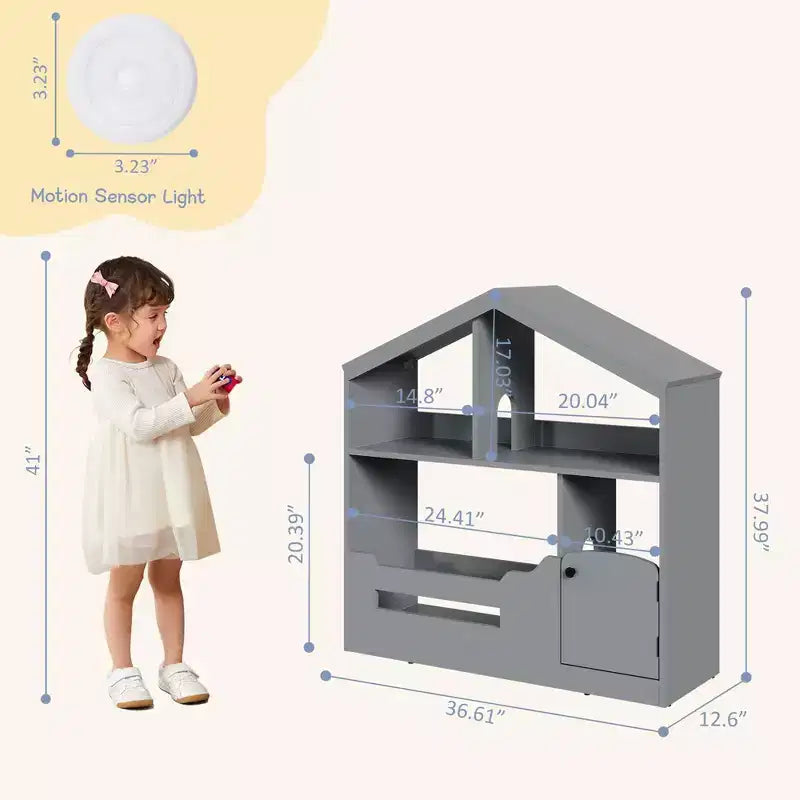 Whizmax 2-Tier Kids Bookshelf - Wooden Toy Storage Organizer with Motion Sensor Light, Book Rack for Bedroom, Classroom & Playroom