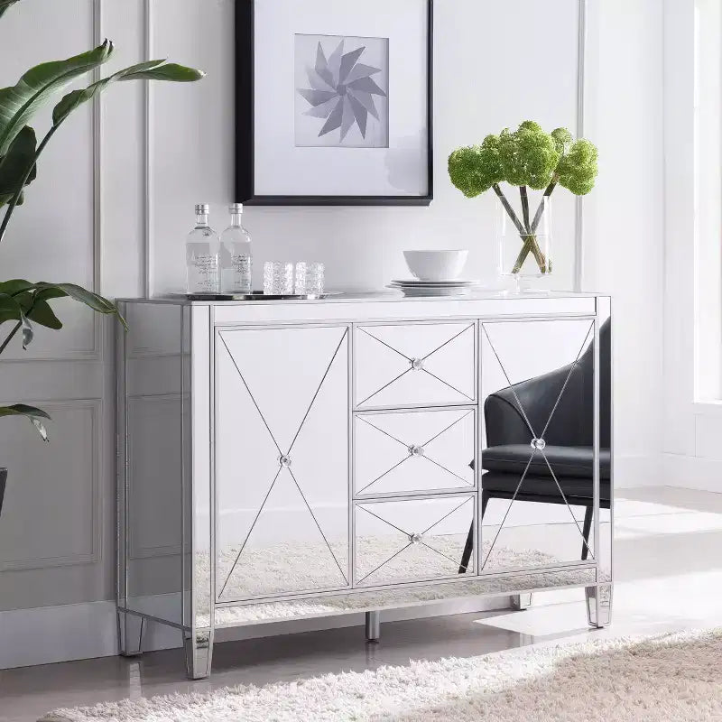 Mirage 3-Drawer Mirrored Cabinet - Silver - SEI