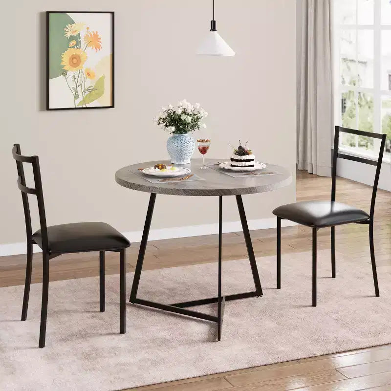 Three-piece double dining table set, double kitchen dining table and chairs, round kitchen dining table set, suitable for small space, apartment