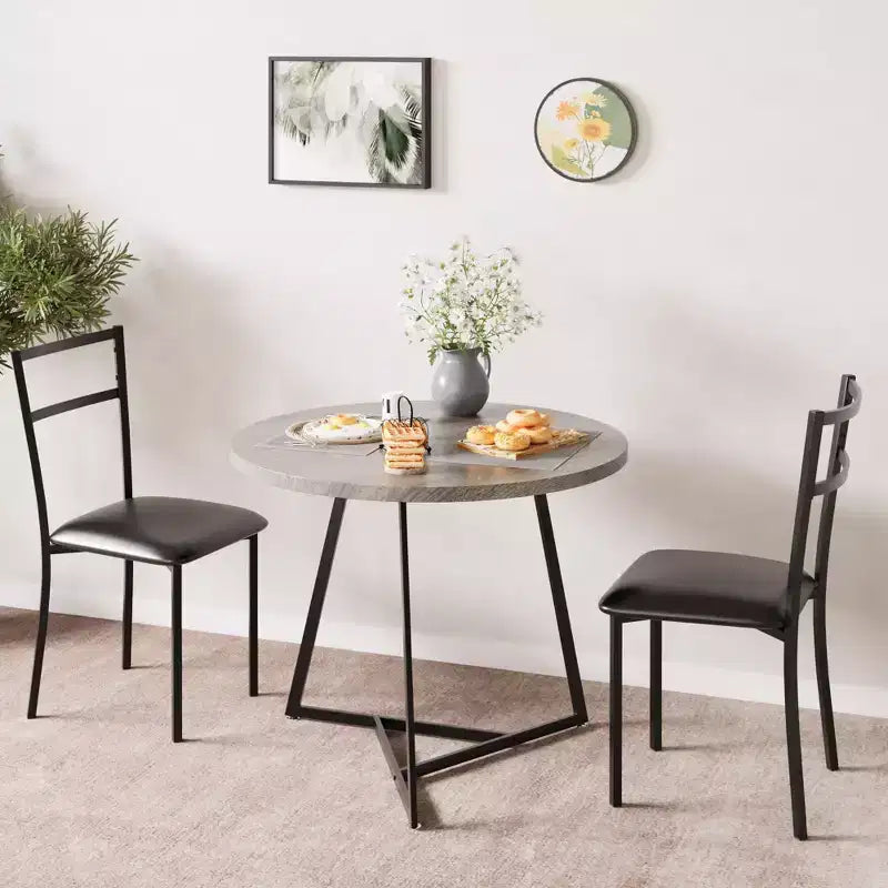 Three-piece double dining table set, double kitchen dining table and chairs, round kitchen dining table set, suitable for small space, apartment