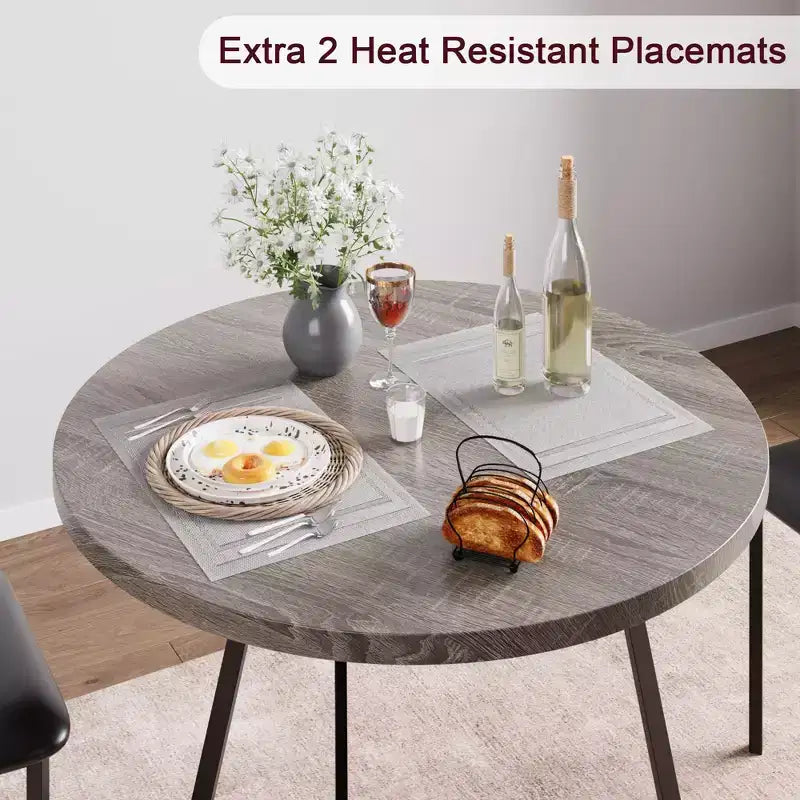 Three-piece double dining table set, double kitchen dining table and chairs, round kitchen dining table set, suitable for small space, apartment