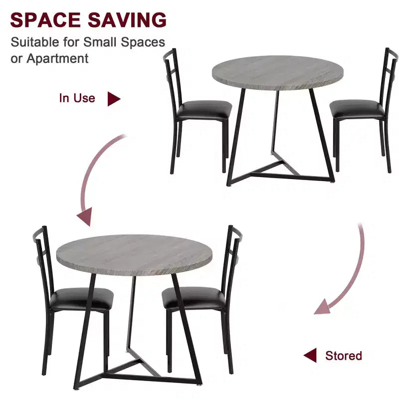 Three-piece double dining table set, double kitchen dining table and chairs, round kitchen dining table set, suitable for small space, apartment