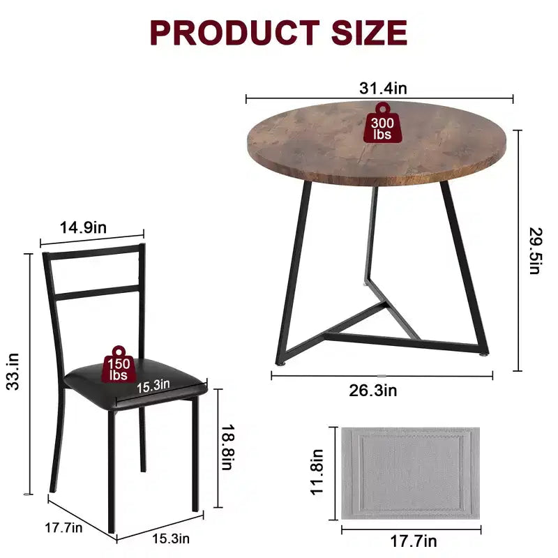 Three-piece double dining table set, double kitchen dining table and chairs, round kitchen dining table set, suitable for small space, apartment