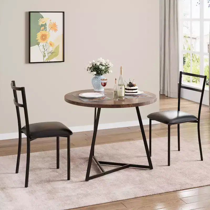 Three-piece double dining table set, double kitchen dining table and chairs, round kitchen dining table set, suitable for small space, apartment