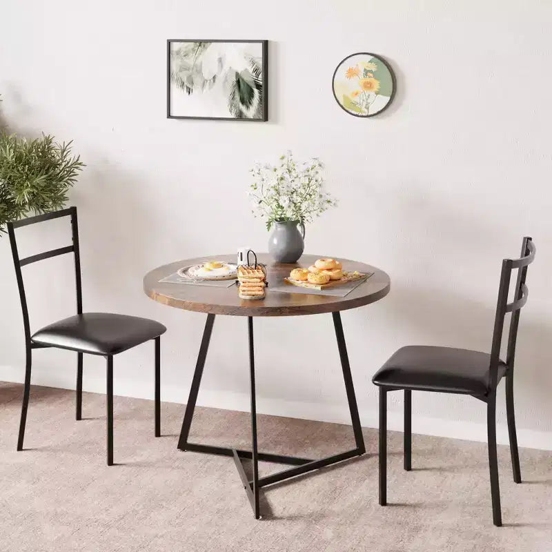 Three-piece double dining table set, double kitchen dining table and chairs, round kitchen dining table set, suitable for small space, apartment