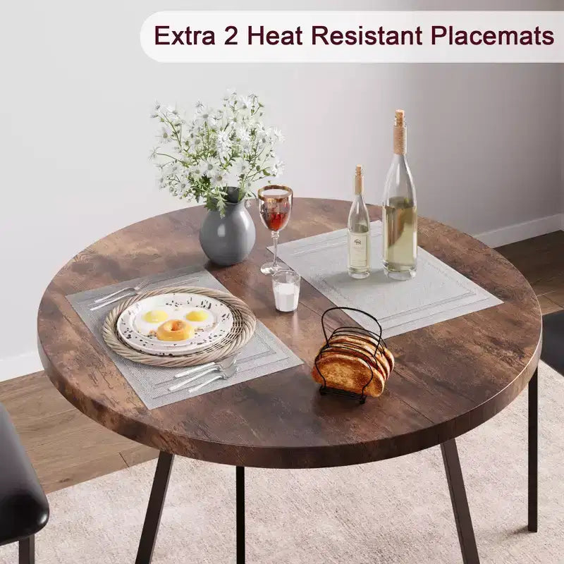 Three-piece double dining table set, double kitchen dining table and chairs, round kitchen dining table set, suitable for small space, apartment