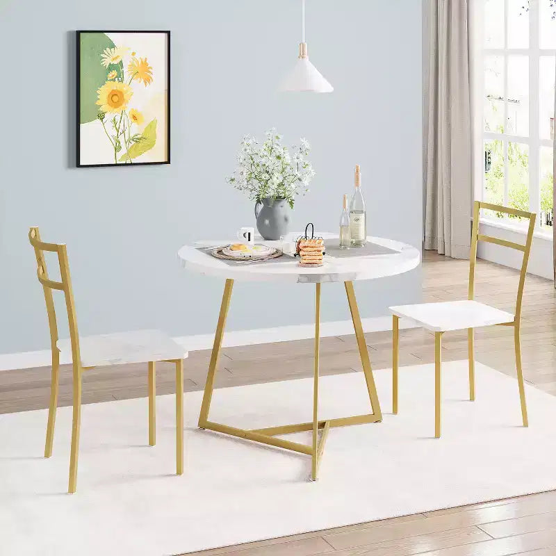 Three-piece double dining table set, double kitchen dining table and chairs, round kitchen dining table set, suitable for small space, apartment