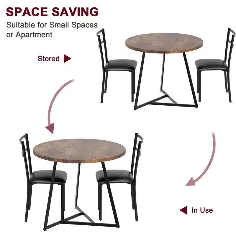 Three-piece double dining table set, double kitchen dining table and chairs, round kitchen dining table set, suitable for small space, apartment