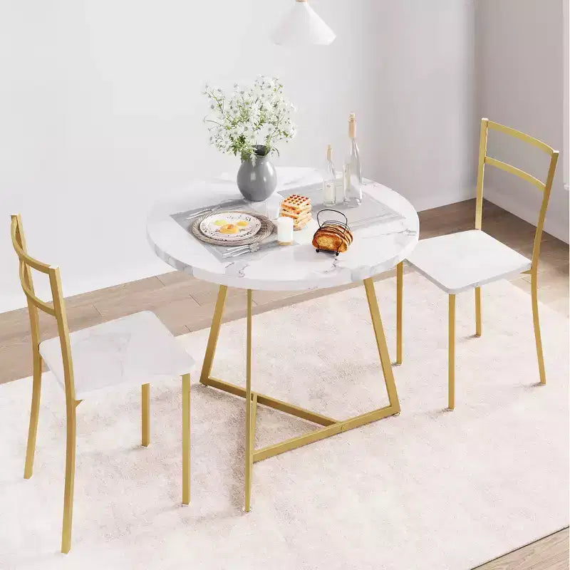 Three-piece double dining table set, double kitchen dining table and chairs, round kitchen dining table set, suitable for small space, apartment