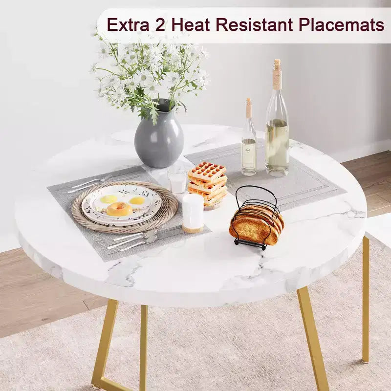Three-piece double dining table set, double kitchen dining table and chairs, round kitchen dining table set, suitable for small space, apartment