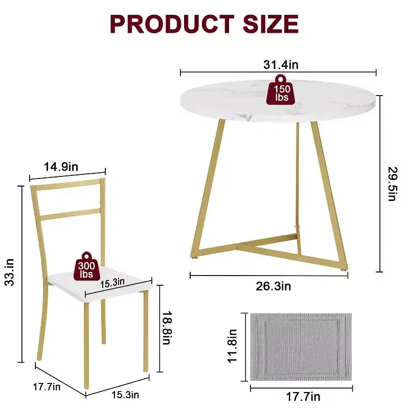 Three-piece double dining table set, double kitchen dining table and chairs, round kitchen dining table set, suitable for small space, apartment