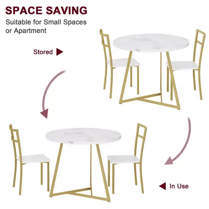 Three-piece double dining table set, double kitchen dining table and chairs, round kitchen dining table set, suitable for small space, apartment