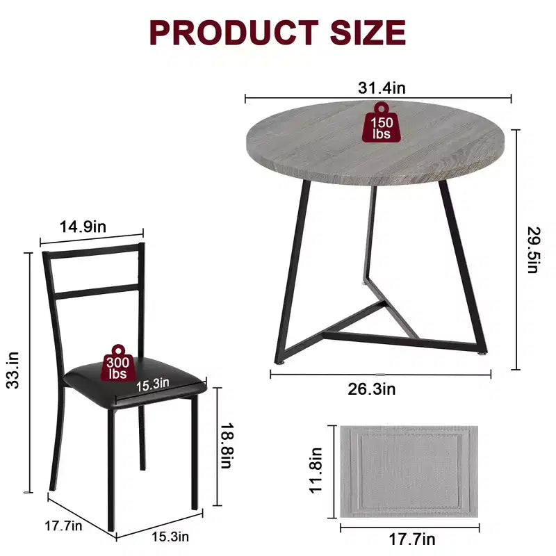Three-piece double dining table set, double kitchen dining table and chairs, round kitchen dining table set, suitable for small space, apartment